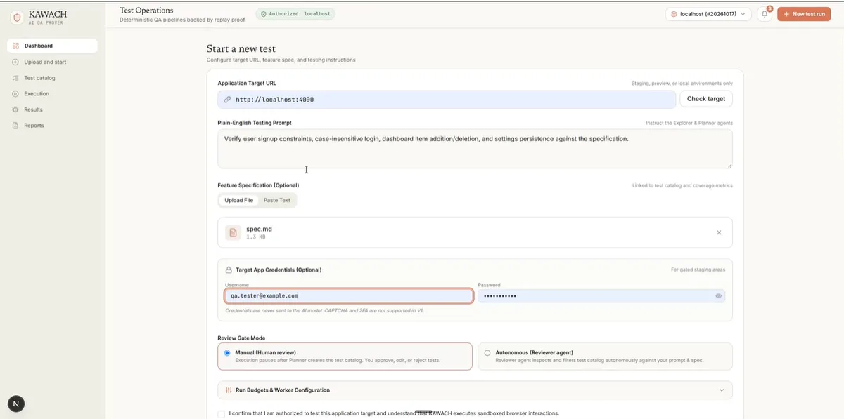 Screenshot of Autonomous AI QA Engineer